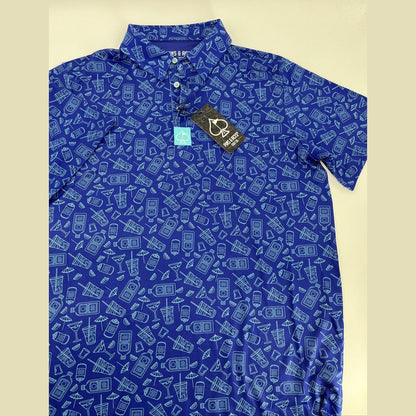 $70 Pins & Aces Men’s Happy Hour Performance Stretch Polo-Blue Bonnet-Small-New