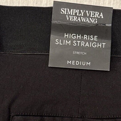 Simply Vera Women’s High Rise Pintuck Slim Straight Pants- Black- Medium