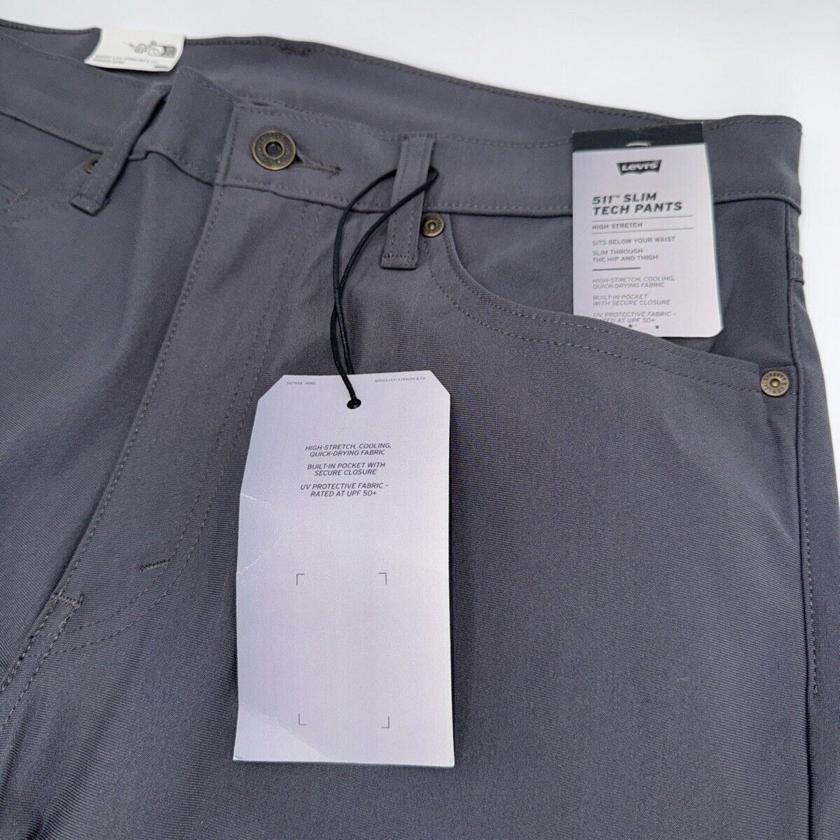 $70 Levi's Men's 511 Slim Tech Pants Stretch A92130010- Grey- 34W 32L - New Tag