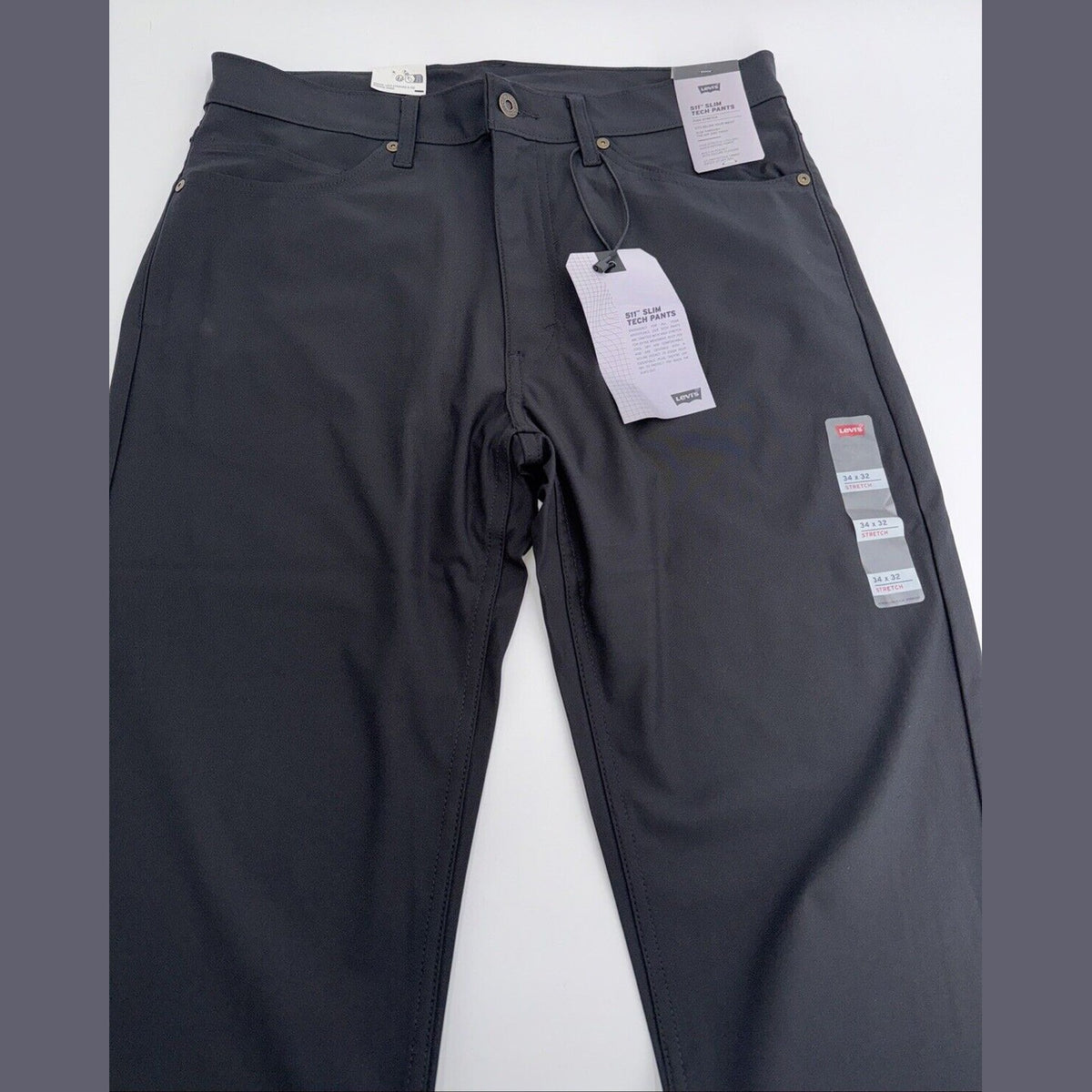 $70 Levi's Men's 511 Slim Tech Pants Stretch A92130010- Black- 34W 32L - New Tag