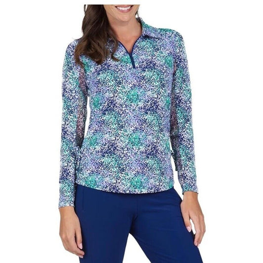 $100 Ibkul Women’s Long Sleeve Zip Mock Neck Top-Spray Paint Purple-XSmall-New
