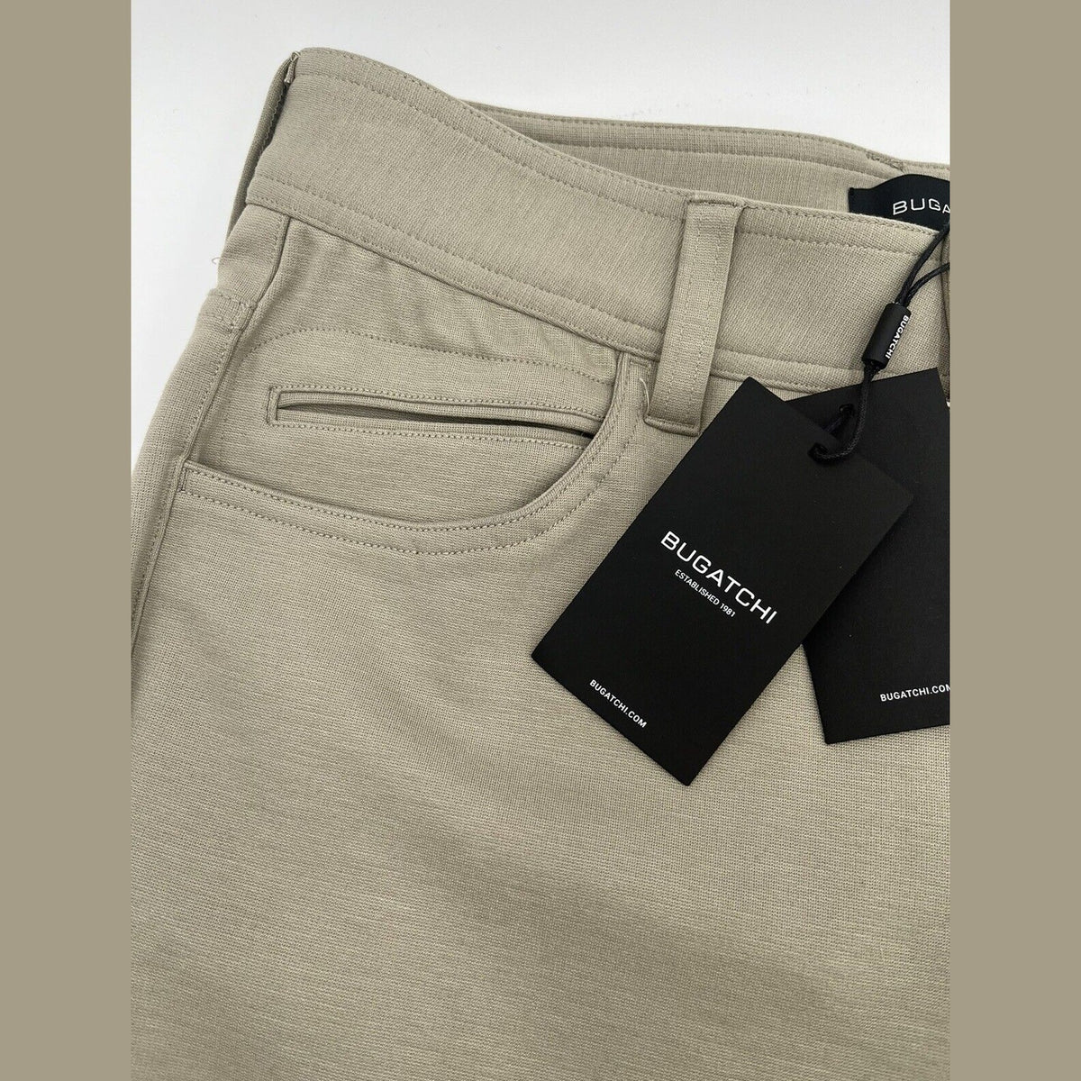 Bugatchi Men's 5 Pocket Stretch-Knit Performance Pants-Beige- 30W 32L-New $179
