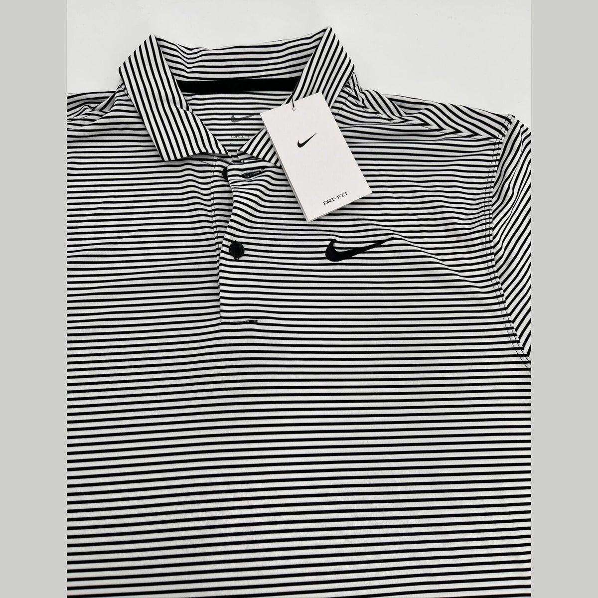 Nike Men’s Dri-Fit Polo Core Striped Golf Tennis Shirt-White/Black-Medium-New$55