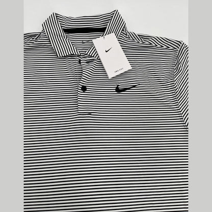 Nike Men’s Dri-Fit Polo Core Striped Golf Tennis Shirt-White/Black-Medium-New$55