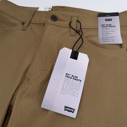 $70 Levi's Men's 511 Slim Tech Pants Stretch A92130010- Tan - 29W 30L - New Tag