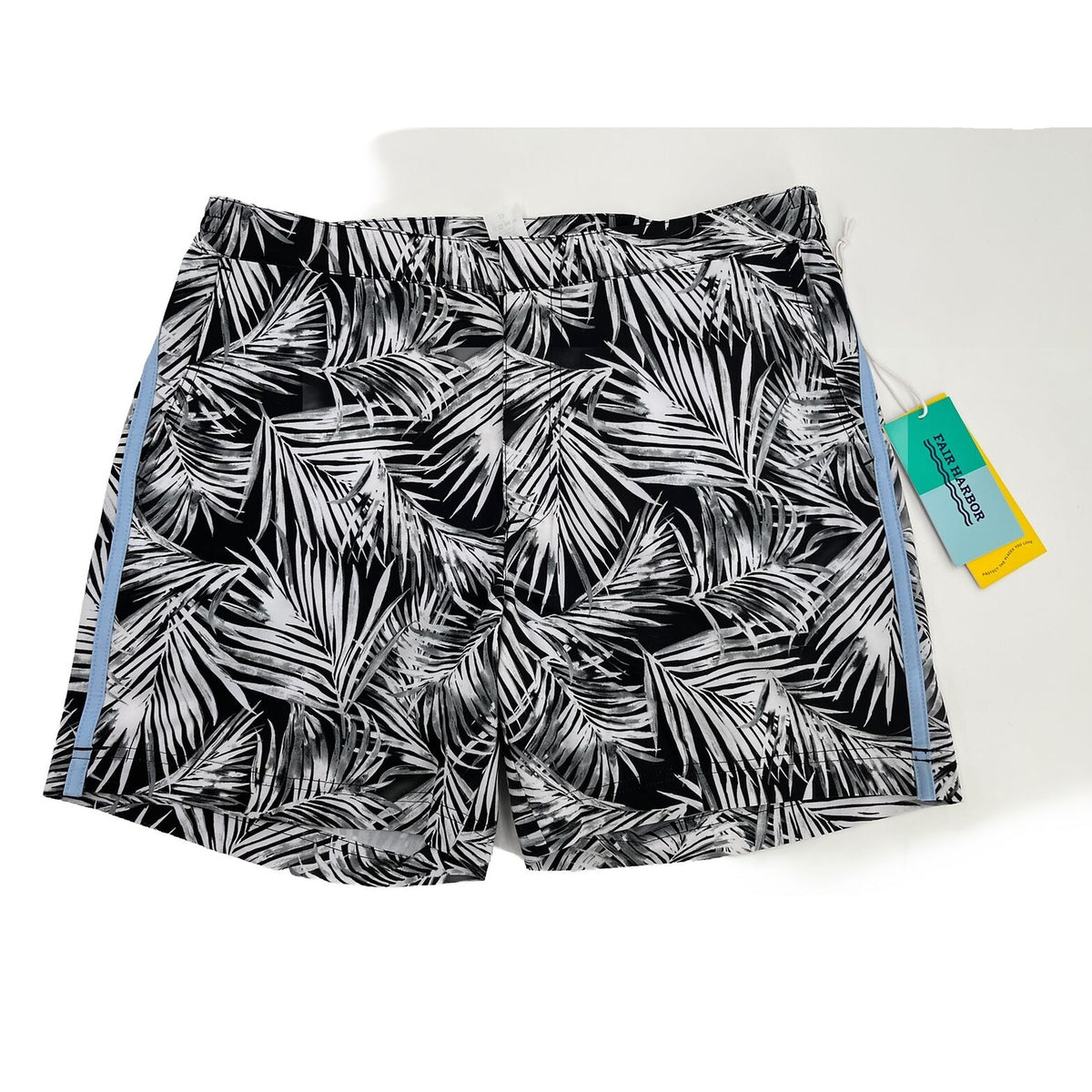 $68 Fair Harbor Men’s Palm Leaf Outdoor Casual Swim Trunks-Black/White-30W-New
