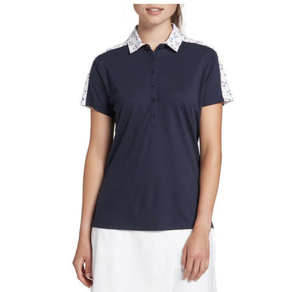 Lady Hagen Women's Printed Block Golf Polo Shirt - Navy/white - Medium - New $55