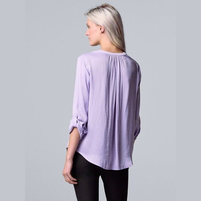 Simply Vera Women’s Roll-Tab Sleeve Popover Blouse Top- Black Snake- Med- NWT