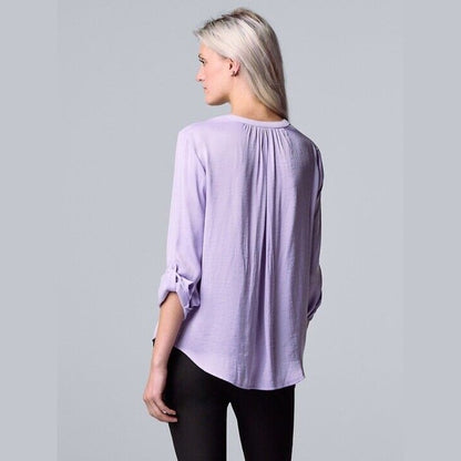 Simply Vera Women’s Roll-Tab Sleeve Popover Blouse Top- Black Snake- Med- NWT