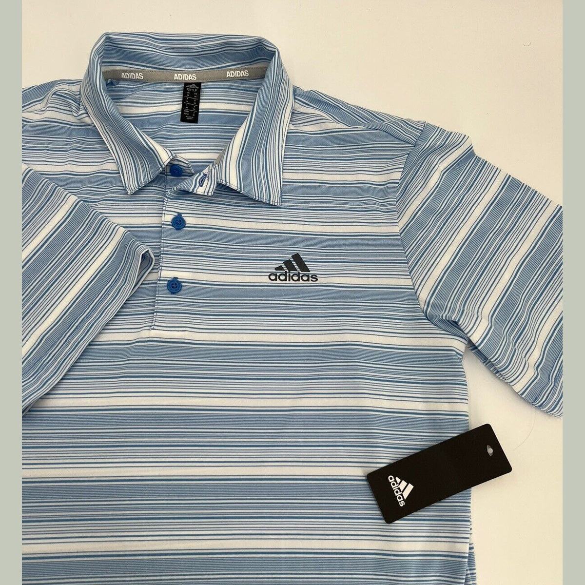 $65 Adidas Men’s Gradient Striped Polo Golf Shirt- Real Blue/White-Small-New