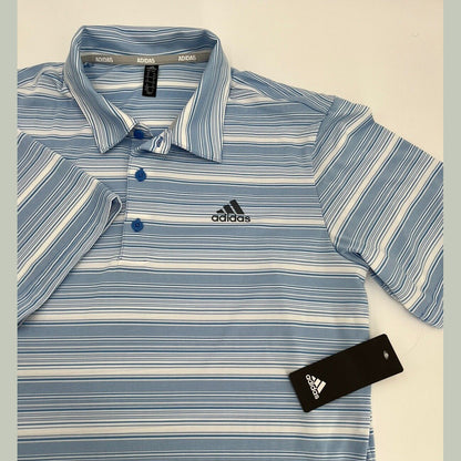 $65 Adidas Men’s Gradient Striped Polo Golf Shirt- Real Blue/White-Small-New