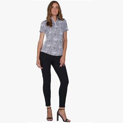 $95 IBKUL Women’s Zip Mock Neck Short Sleeve- Alena Black/White-XSmall-New Tag