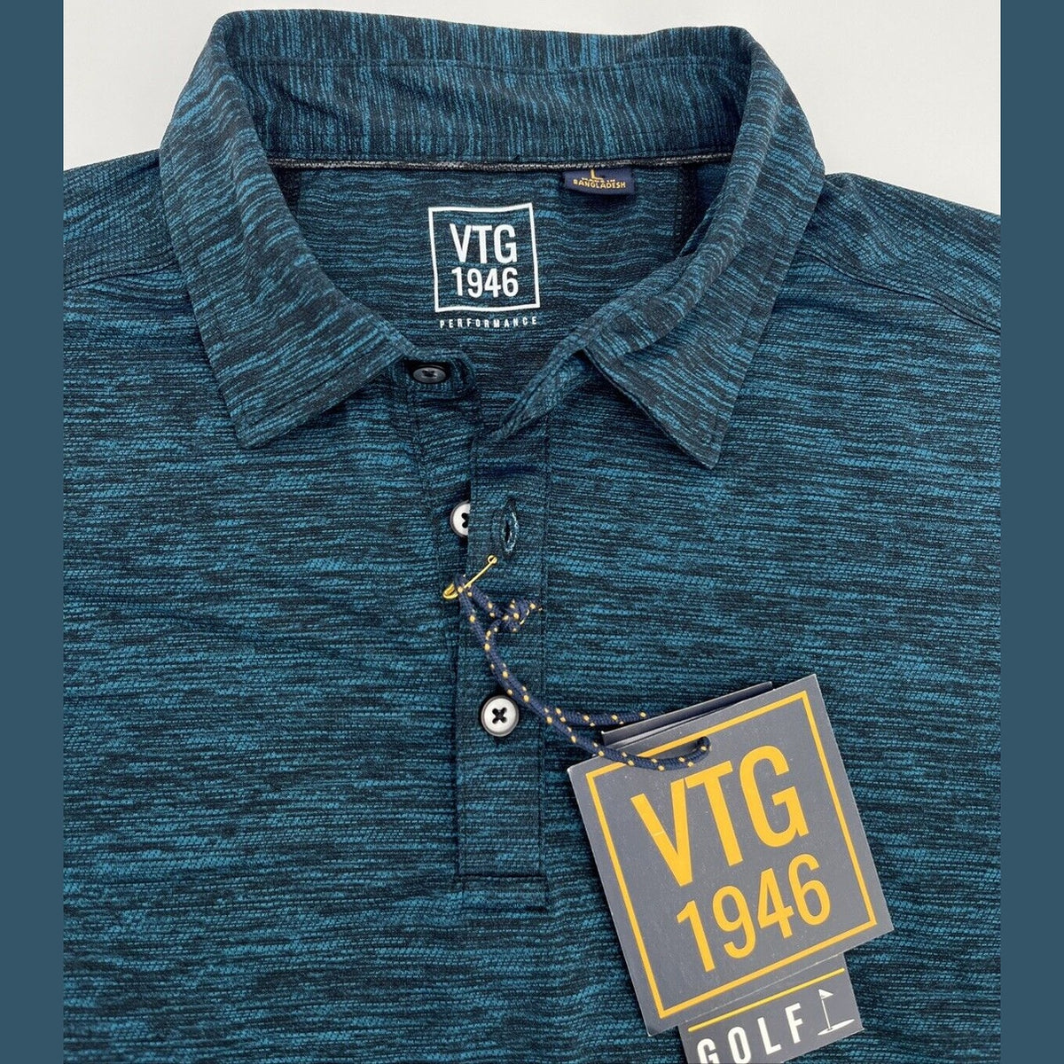 Vintage 1946 Men’s Micro Performance Textured Polo Shirt-Turquoise-Large -New
