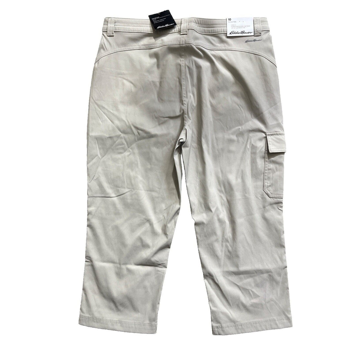 $65 EDDIE BAUER Women’s Tech Capri Pants Cargo Nylon Stretch-Pumice-Size: 10-NEW