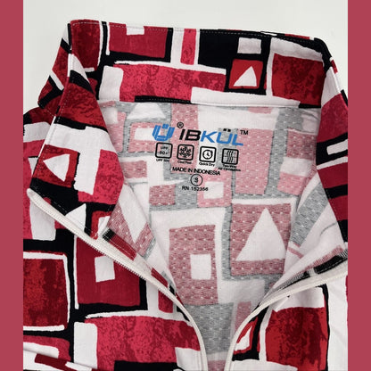 $100 Ibkul Women’s Long Sleeve Zip Mock Neck Top-Jennifer Red -Small -New
