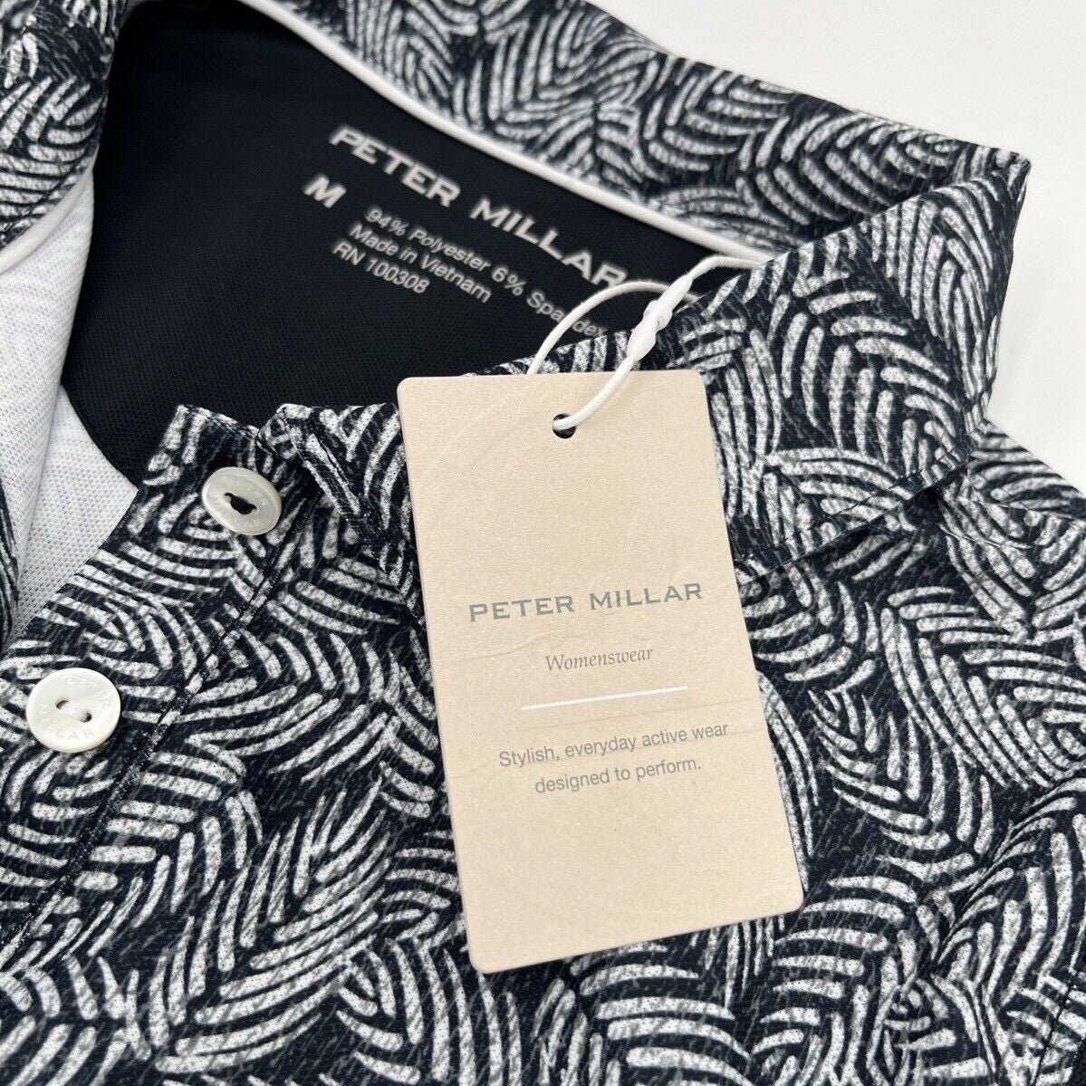 $85 PETER MILLAR Women’s Banded Sleeveless Polo-Black/White-SIZE: Medium-New Tag