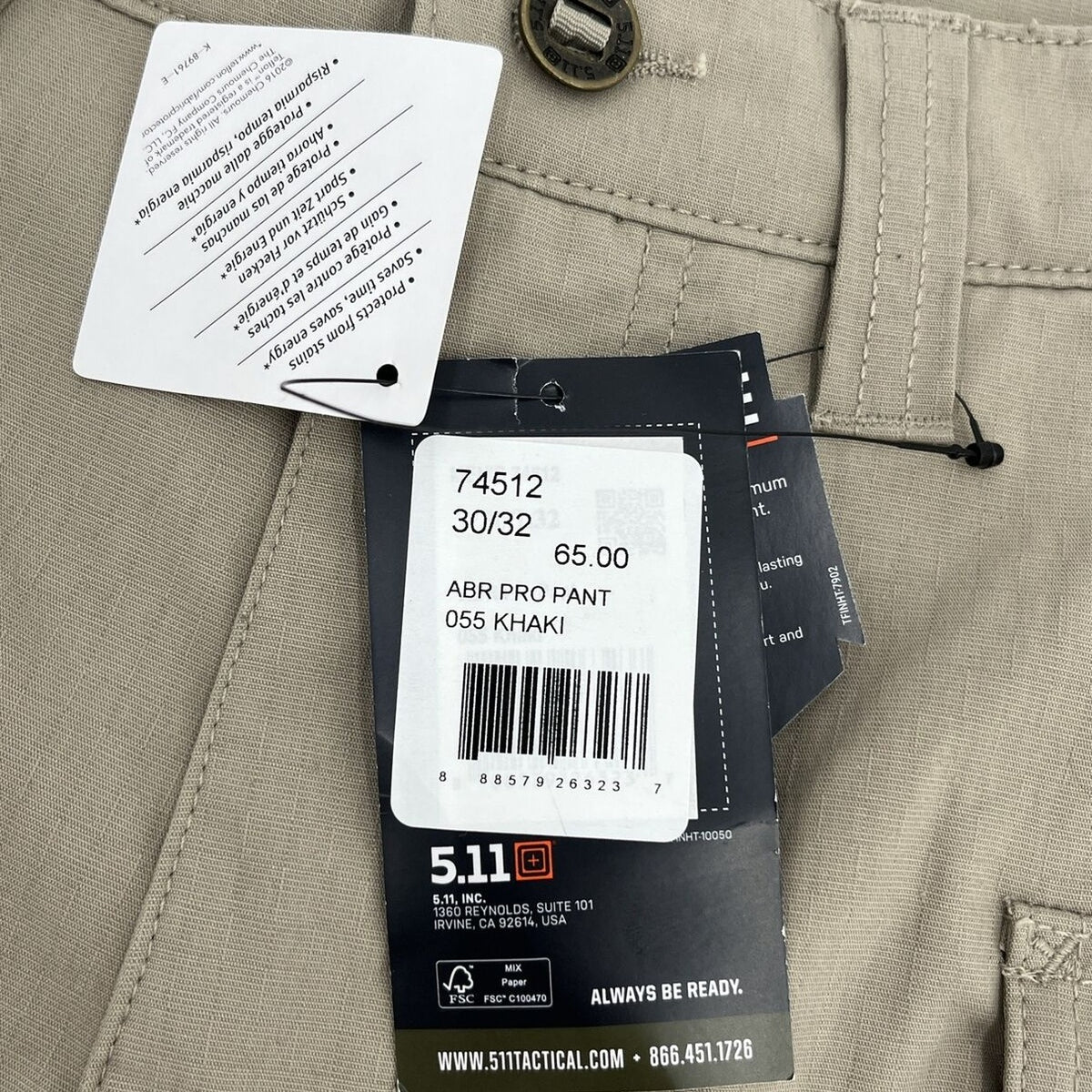 5.11 Men's Flexlite Pro Tactical Pants Style 74512-Khaki- 30W 32L - New Tags $65