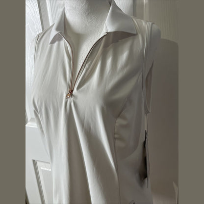 Foray Golf Women’s Zip front sleeveless Polo Shirt-White- Large -NEW Tag $130
