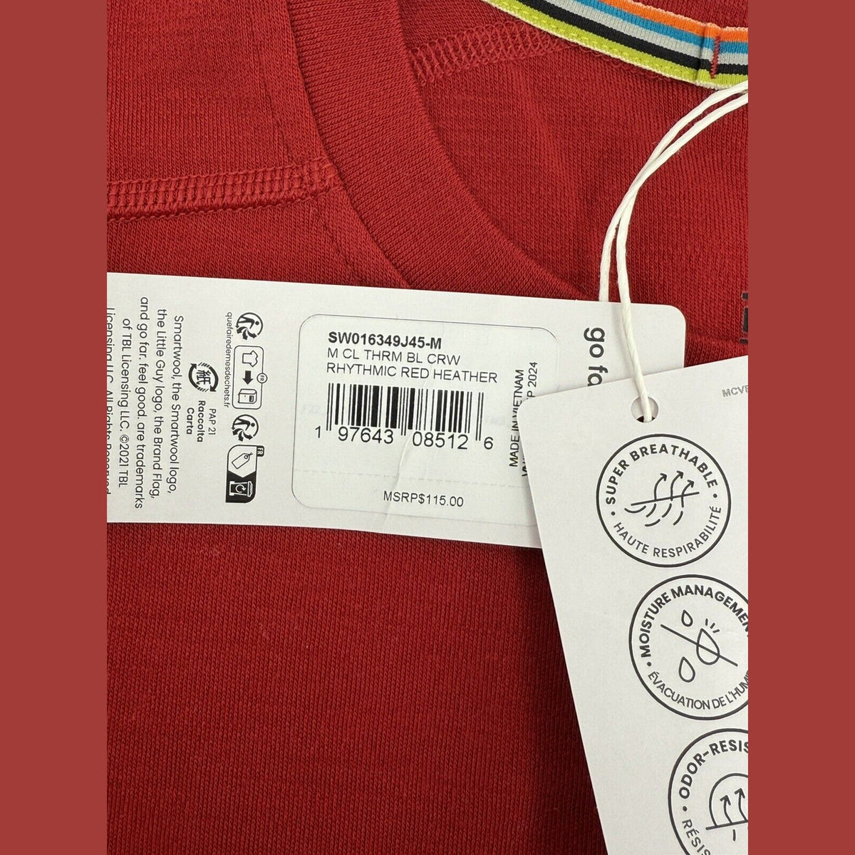 $115 SMARTWOOL Men’s Classic Thermal Merino Base Layer Crew Top- Red - Medium