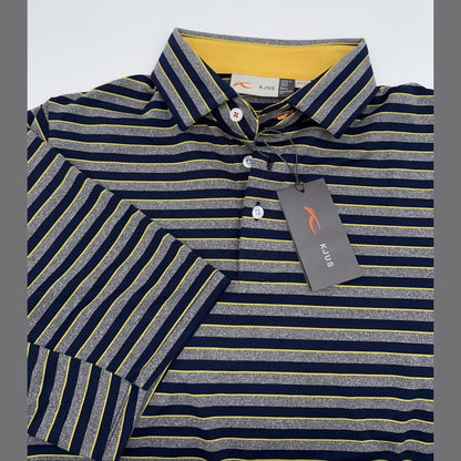 $99 Kjus Men’s Soren Golf Polo Striped Performance Shirt- Navy -Size: 52/Large
