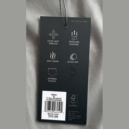 VRST Men's 7” All In Athletic Shorts - Silver Shadow- XLarge- MSRP $55