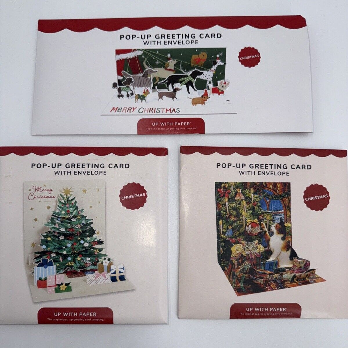 Up With Paper Lot Of 3 Holiday Pop-Up Christmas Cards- Combo - ($36) Great Deal!