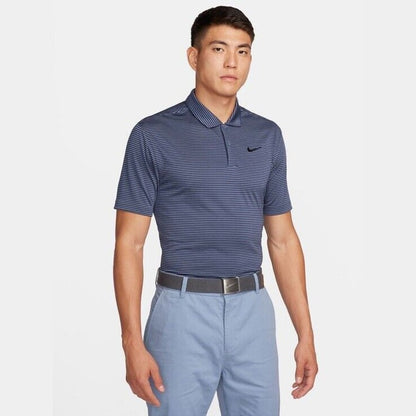 Nike Men’s Dri-Fit Polo Core Striped Golf Tennis Shirt-Grey/Navy-Small-New $55