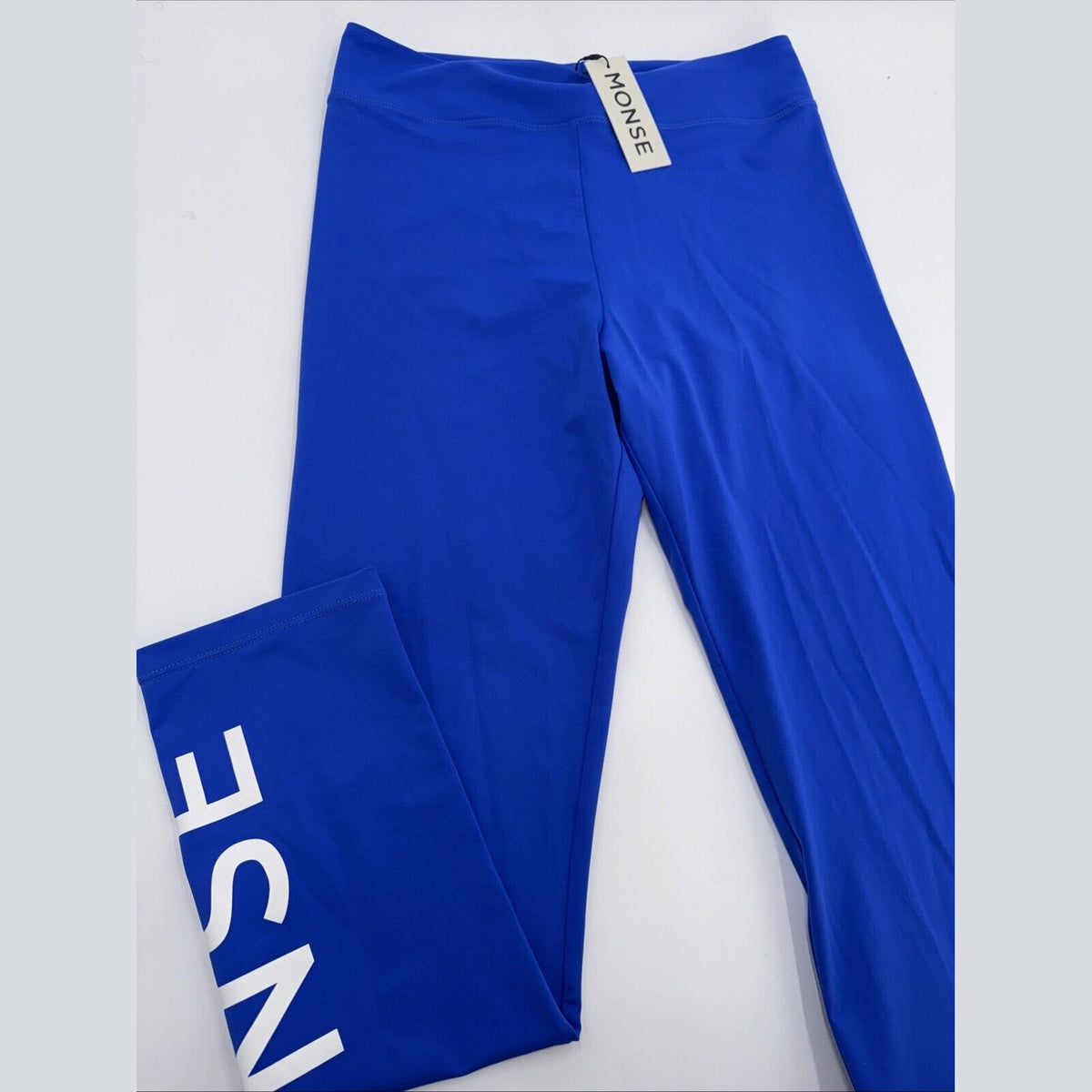 $390 MONSE Designer Blue w/ White Logo Print High Waist Leggings ME220715-Large