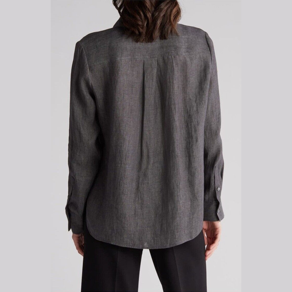 $375 Theory Women’s Hekanina Tie-Front Drape Hemp Shirt-Pewter-Medium-New Tag