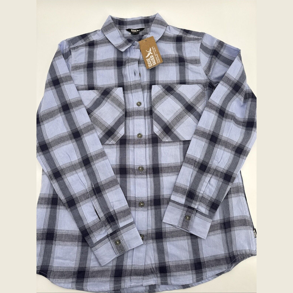 $55 Eddie Bauer Women’s Flannel Button Front Shirt Plaid-Periwinkle-Small-NEW