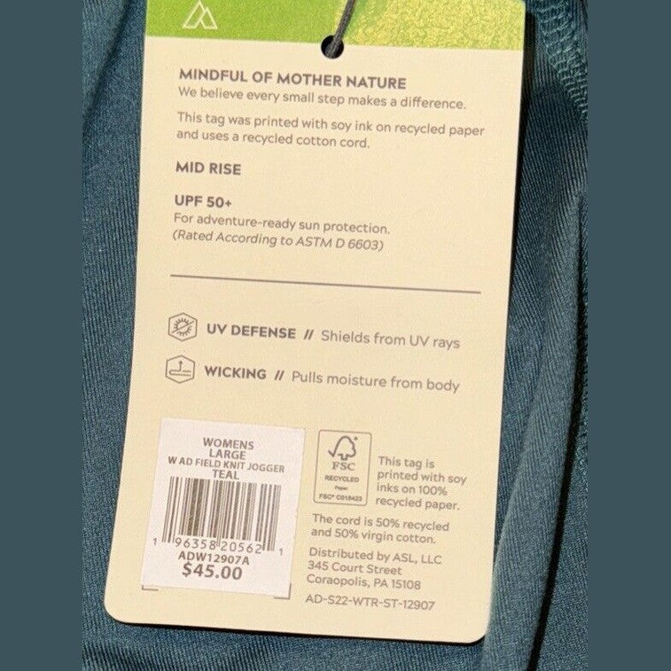Alpine Design Women’s Field Knit Jogger Pants- Teal - Large- New $45