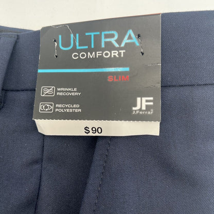 JF J Ferrar Men's Slim Fit Dress Pants Slacks Flat Front-Navy-32W 29L- New
