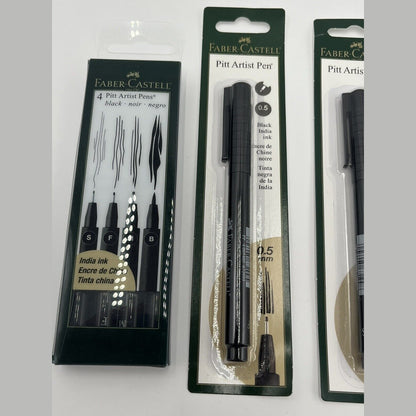 Combo Lot Of 3 Sets- Artist Pens by Faber-Castell Pitt India Ink Various Sizes