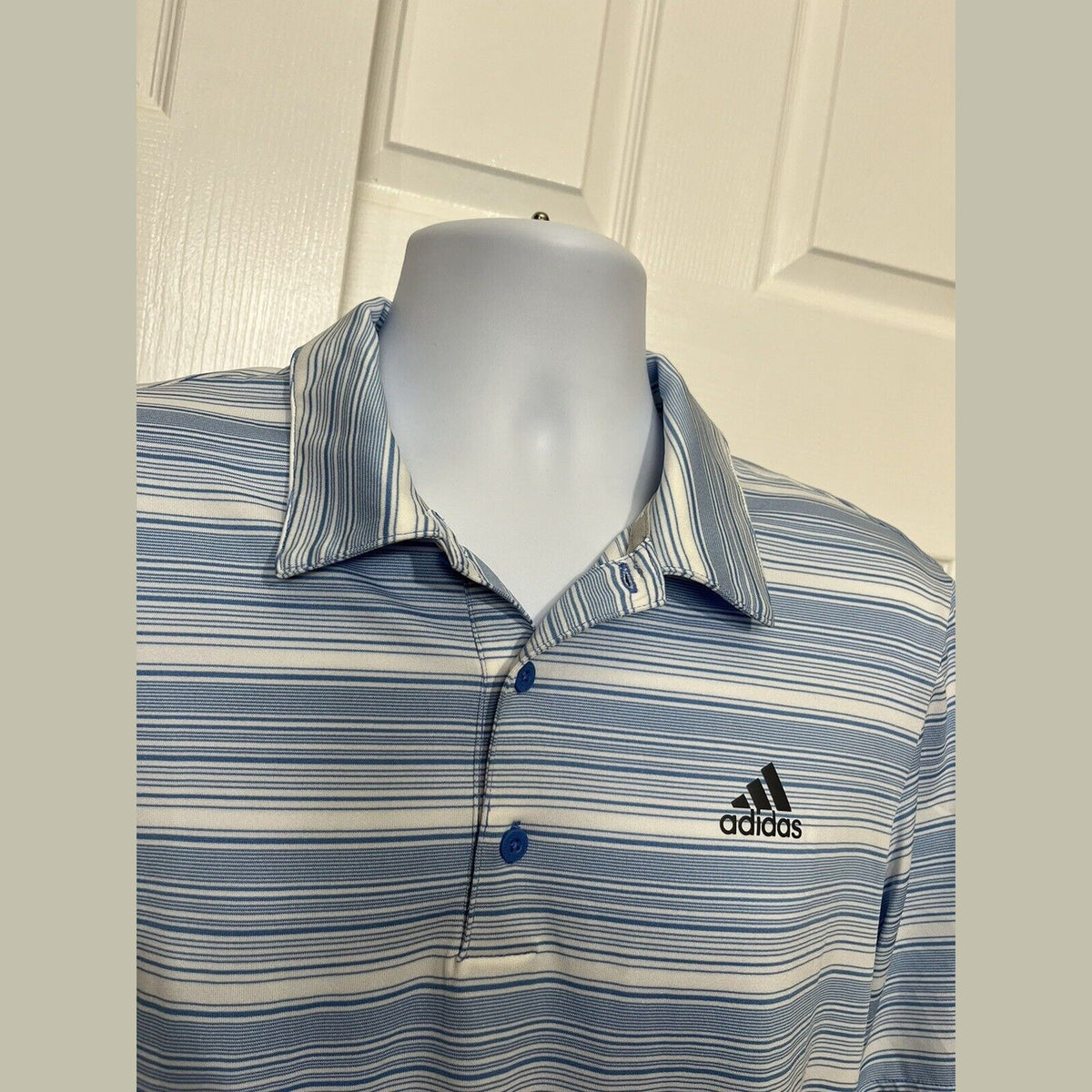 $65 Adidas Men’s Gradient Striped Polo Golf Shirt- Real Blue/White-Small-New