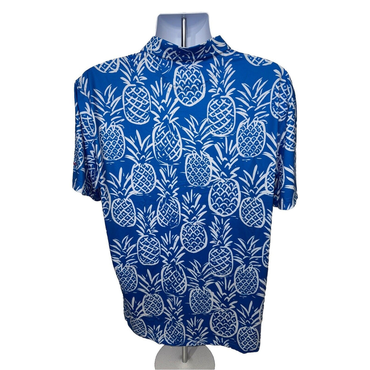 Chubbies Men's The Thigh Napple Performance Polo Shirt-Blue Pineapple-Large -New