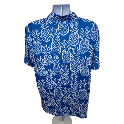 Chubbies Men's The Thigh Napple Performance Polo Shirt-Blue Pineapple-Large -New