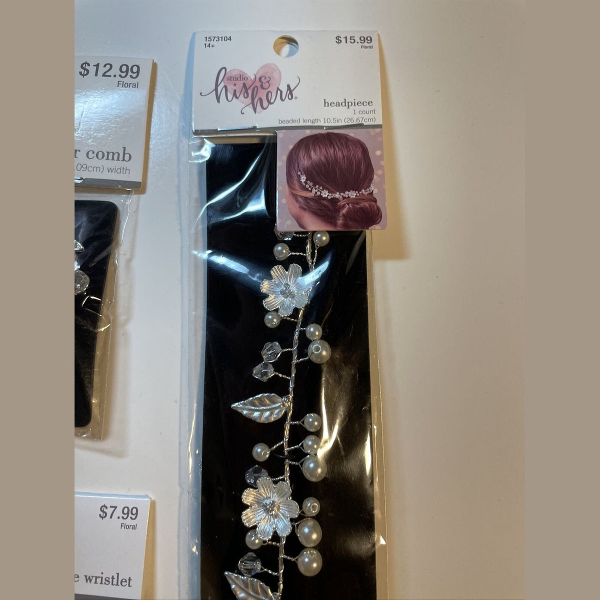 Combo Lot 3 PCs Studio His & Hers WEDDING Set: Hair Comb - Headpiece- Bracelet