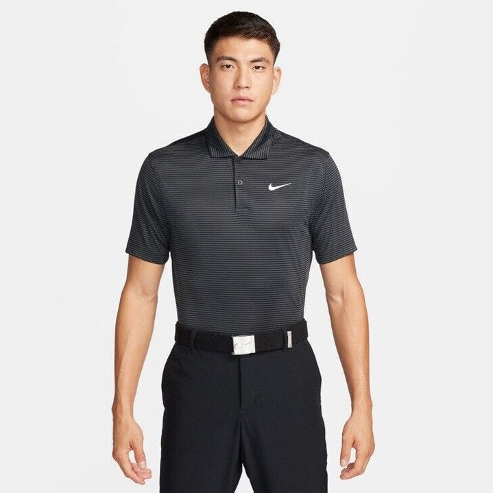 Nike Men’s Dri-Fit Polo Core Striped Golf Tennis Shirt-Grey/Black- Small-NWT