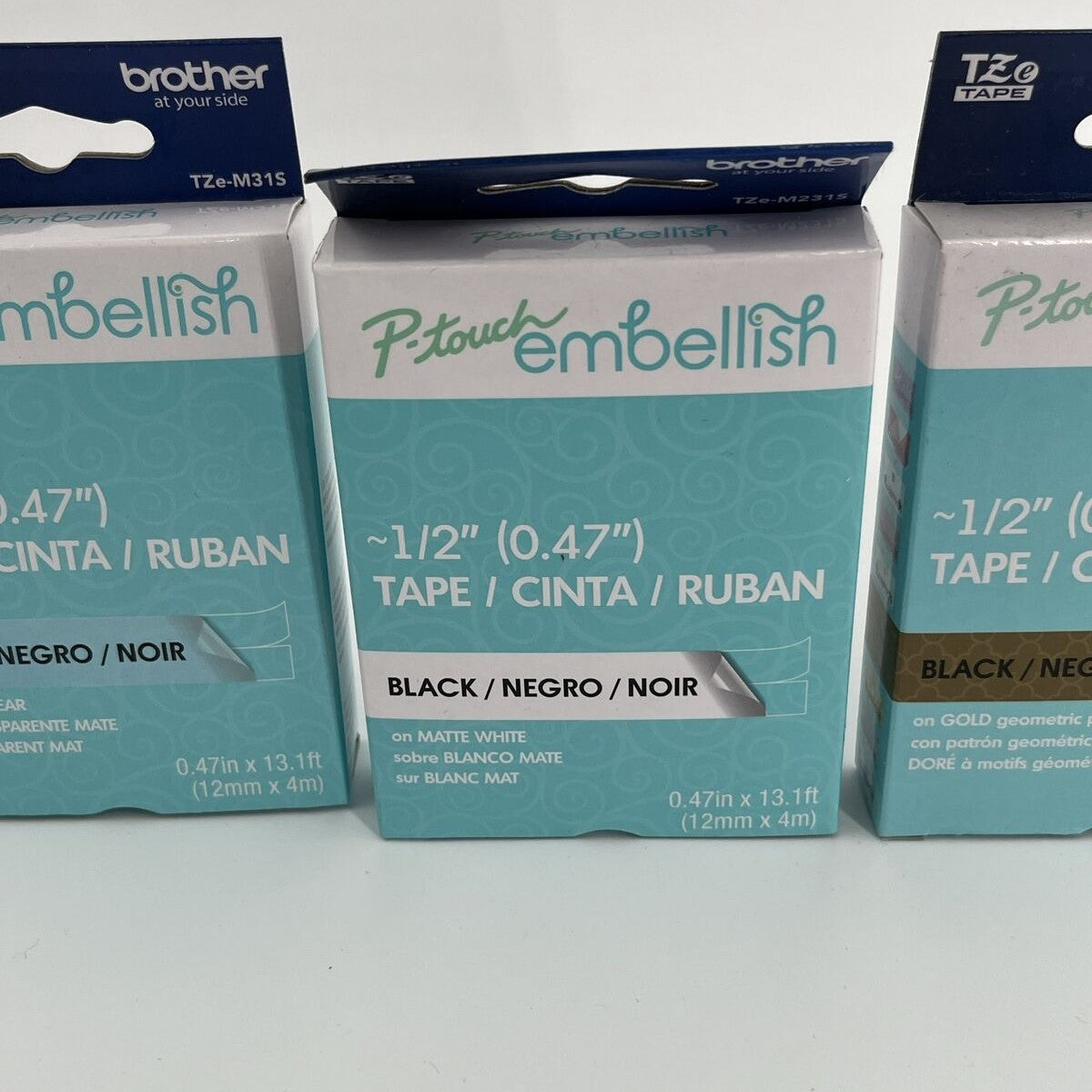 3 X Brother P-Touch Embellish Tape & Satin Ribbon ~1/2" (0.47") -NEW-LOT OF 3!