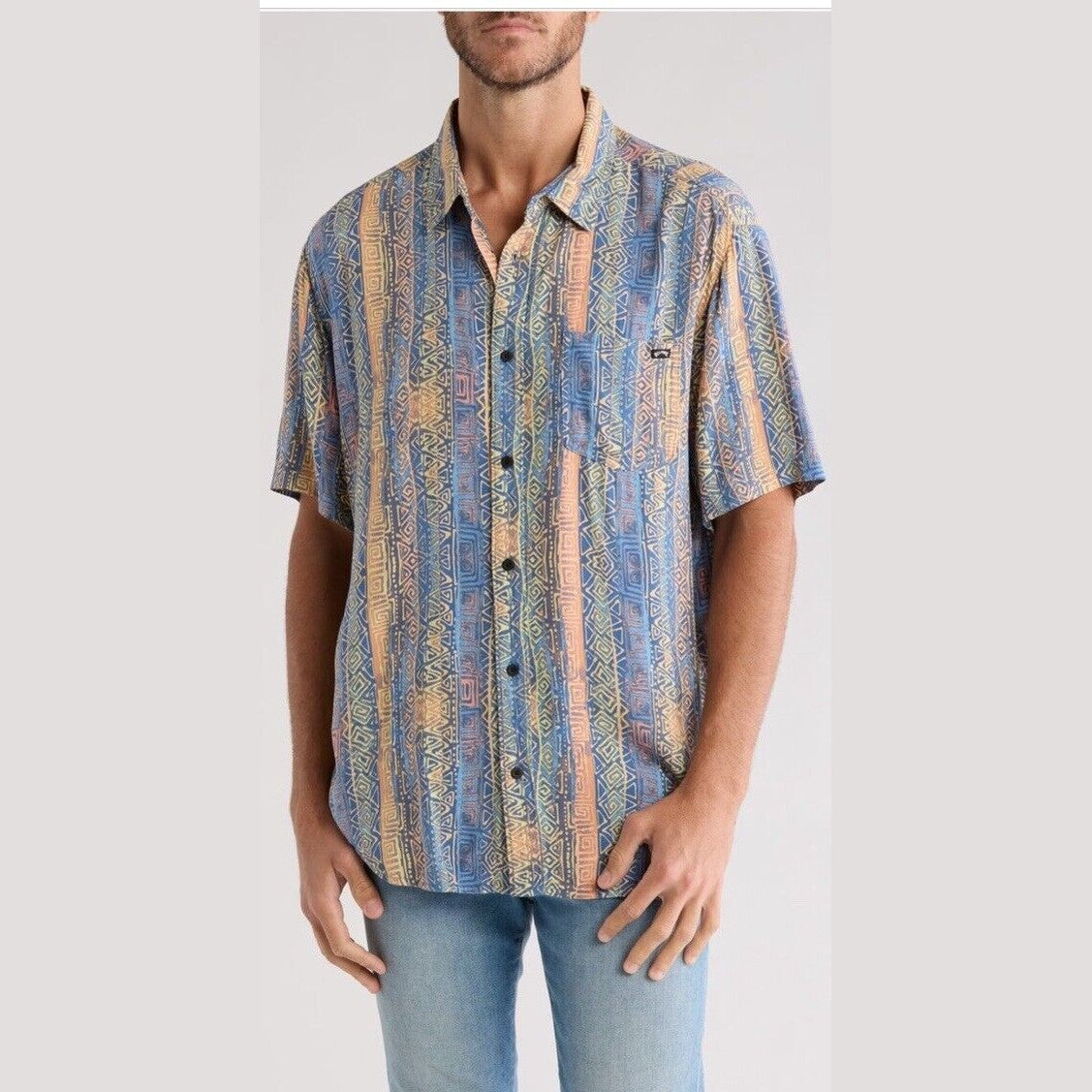 $66 BILLABONG Men's Patrick Short Sleeve Button Shirt- Multi - Large-New