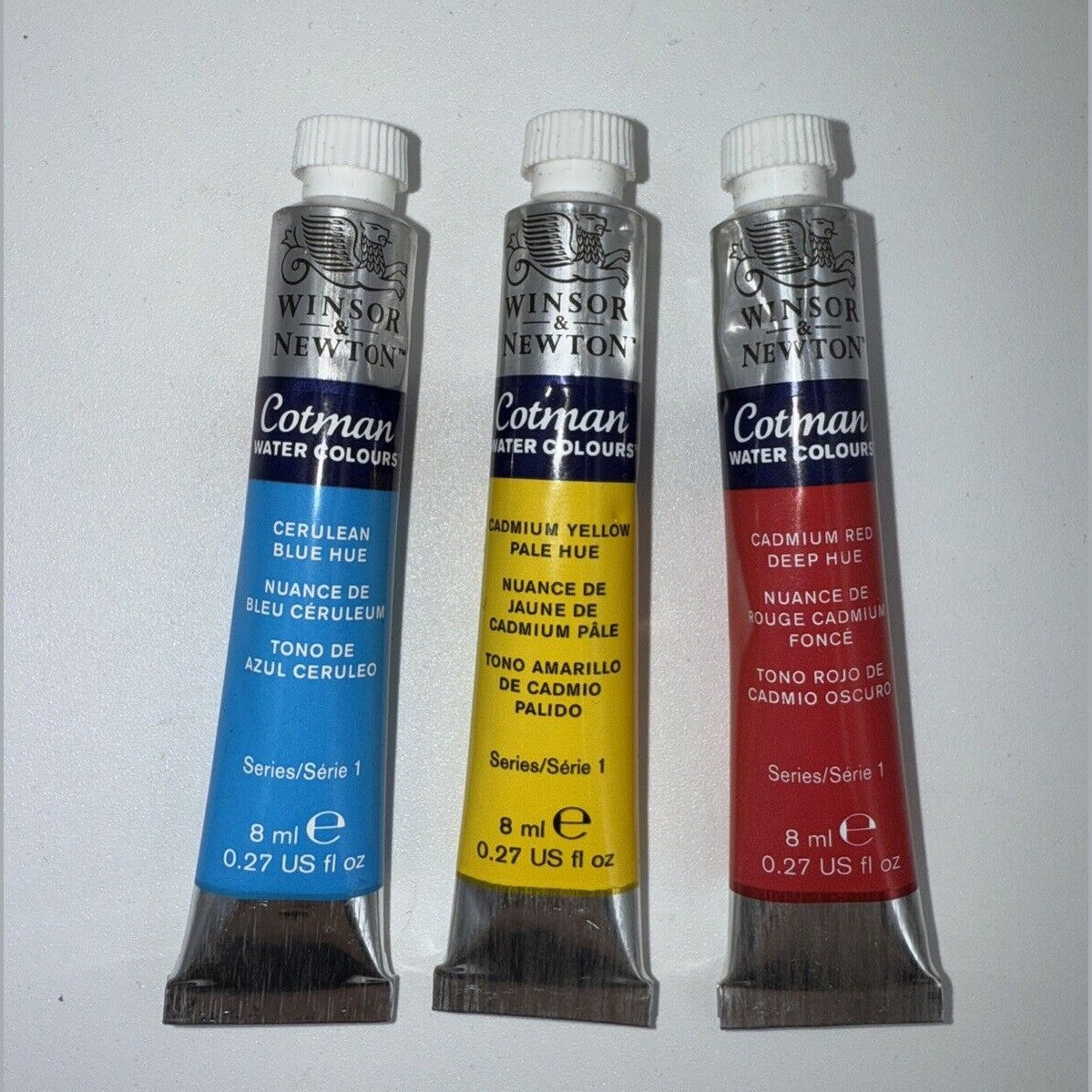 Combo Lot Of 3 Winsor & Newton Cotman Water Colours, 8ml, Red, Yellow, Blue