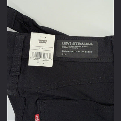 $70 Levi's Men's 511 Slim Tech Pants Stretch A92130010- Black- 29W 32L - New Tag
