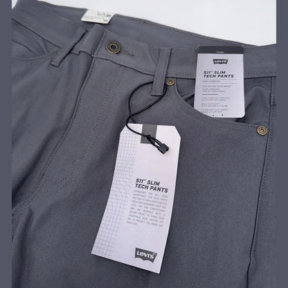 $70 Levi's Men's 511 Slim Tech Pants Stretch A92130010- Grey- 30W 30L - New Tag