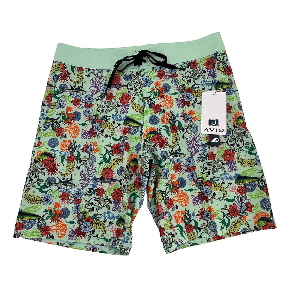 $60 Avid Men’s Gear Trunks Board Shorts-Fish Floral Sea-foam Iconic-Size: 34-New