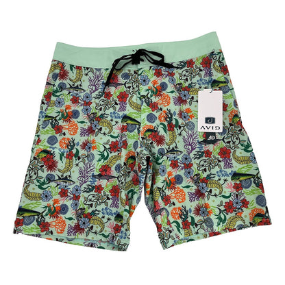 $60 Avid Men’s Gear Trunks Board Shorts-Fish Floral Sea-foam Iconic-Size: 34-New
