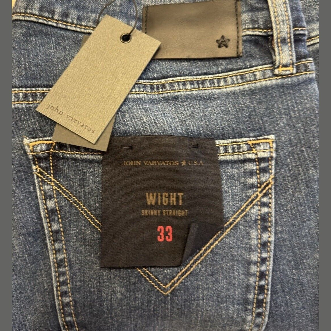 $228 John Varvatos Men’s USA Wight Skinny Straight Denim Jeans-Dark Indigo- 33W
