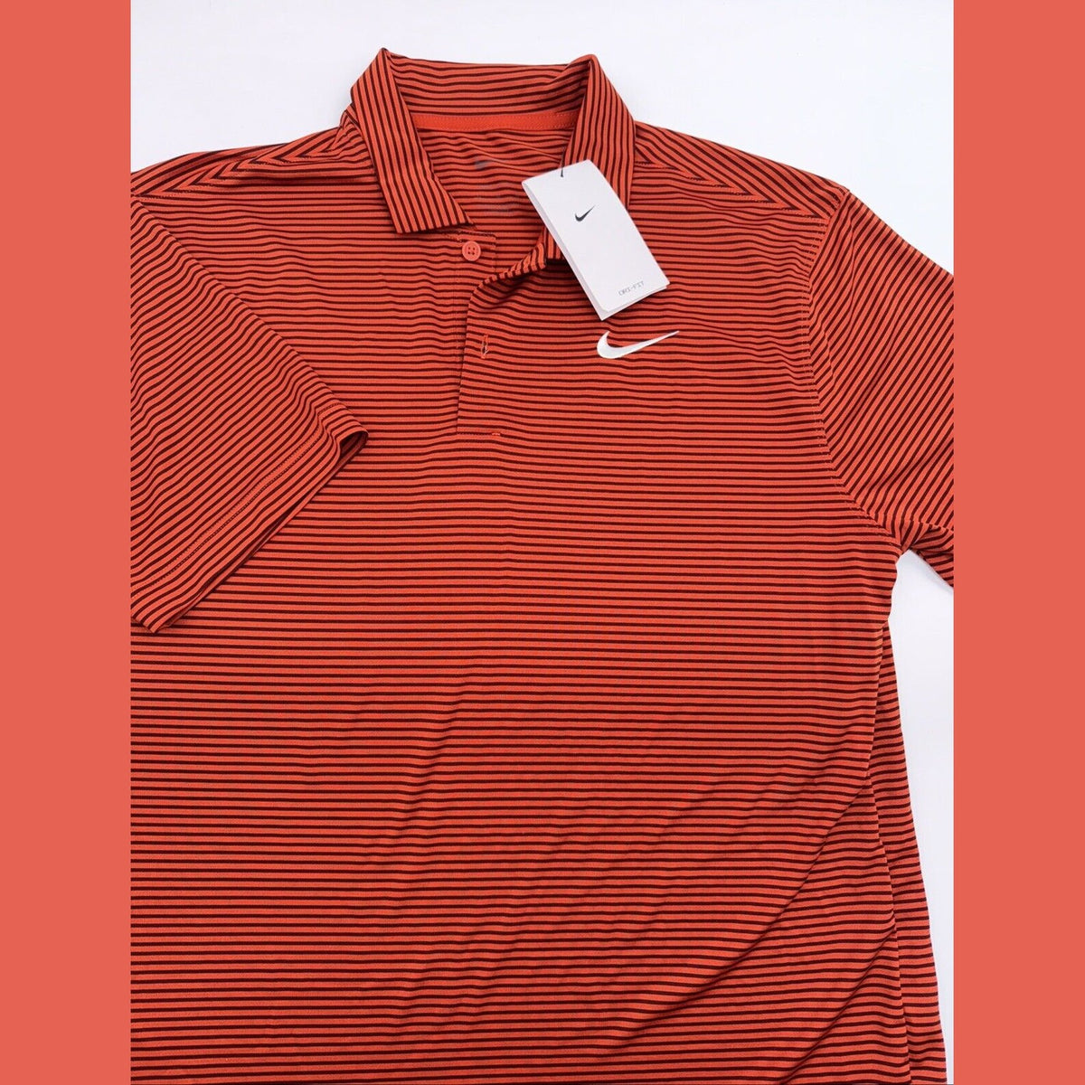 $55 Nike Men’s Dri-Fit Polo Core Striped Golf Tennis Shirt- Rust - Medium -New