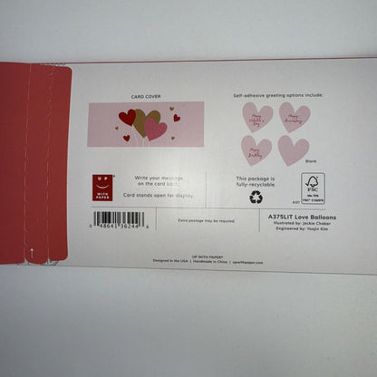 Lot Of 2 X Up With Paper Valentine’s Day Cards Love Balloons with Light, Pop-up