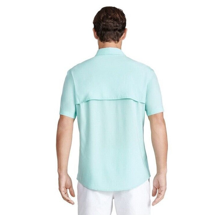 $65 IZOD Men’s Saltwater Beach Performance Printed Shirt - Ice Green- Small -NWT