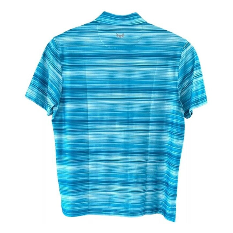 $94 Hickey Freeman Men's Printed GOLF Polo Shirt Stripes - Aqua- Medium-New Tags